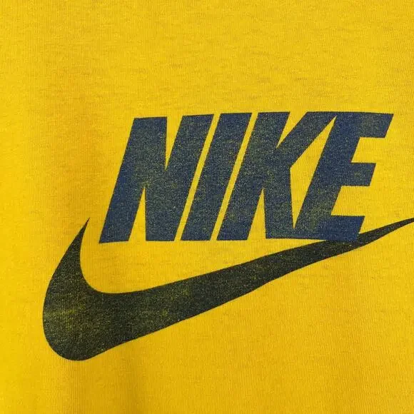 NIKE Shirt Mens L 90s Center Swoosh Spellout Short Sleeve Cotton Yellow VTG - Picture 9 of 13